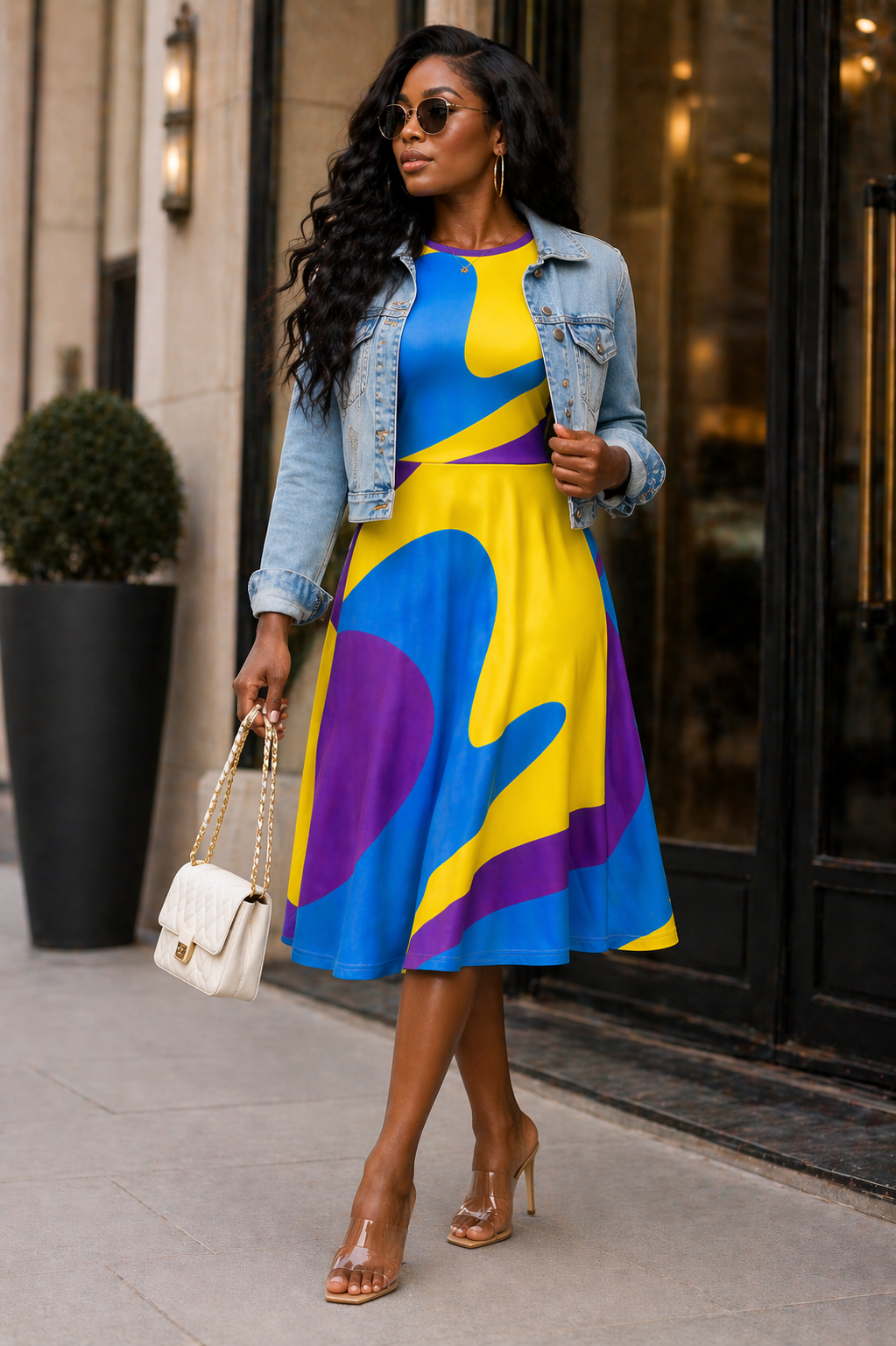 PRYDE All-over print long sleeve midi dress