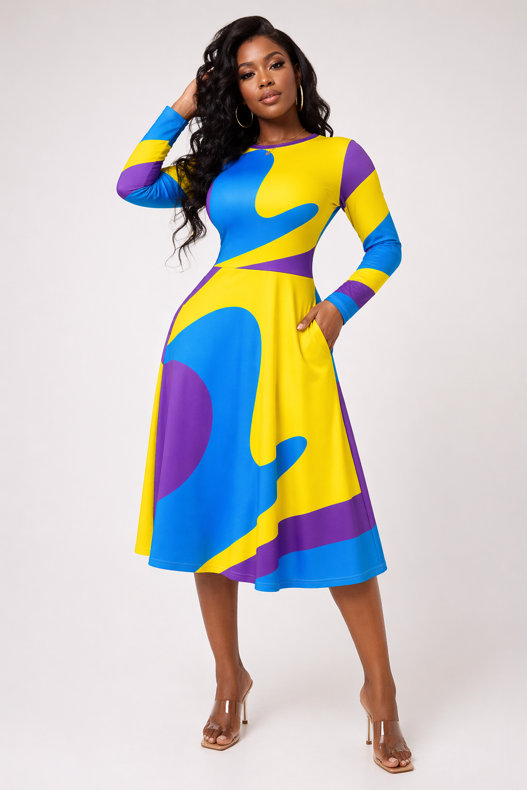 PRYDE All-over print long sleeve midi dress