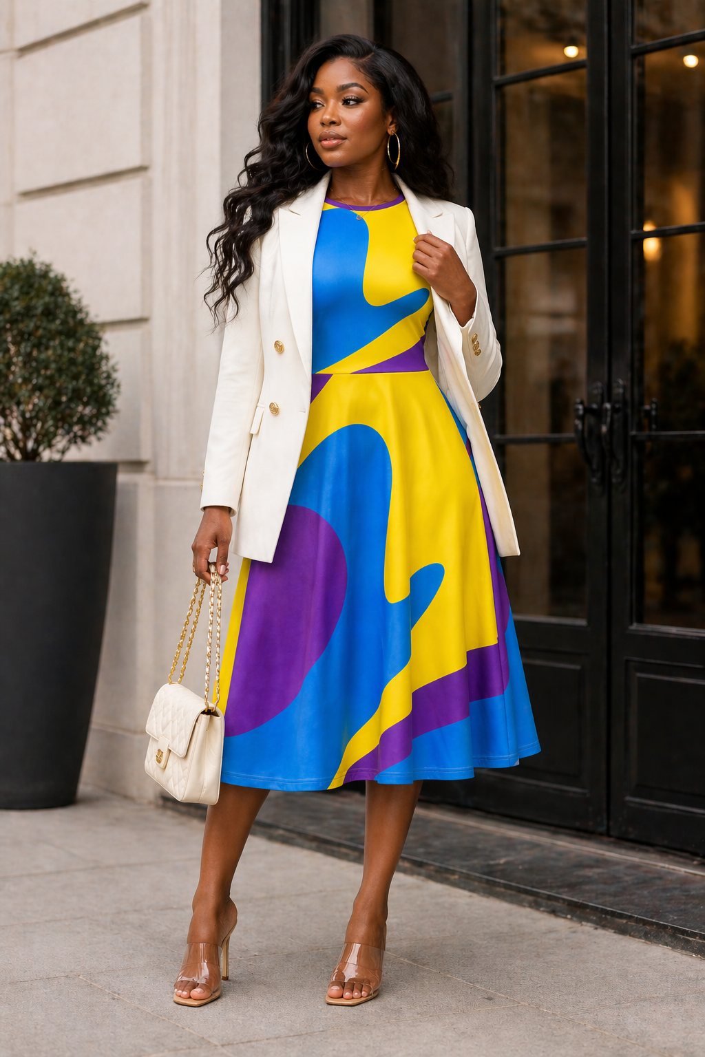 PRYDE All-over print long sleeve midi dress
