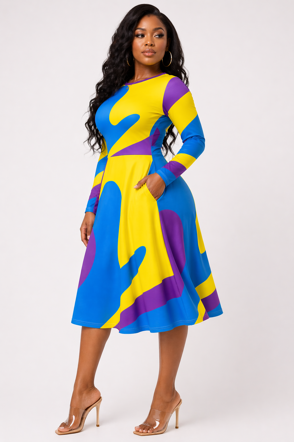PRYDE All-over print long sleeve midi dress